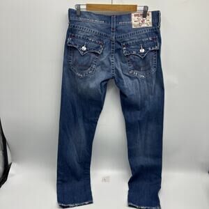 True Religion Jeans Men's Size 32x32 Blue SKINNY Distressed ZIP FLY